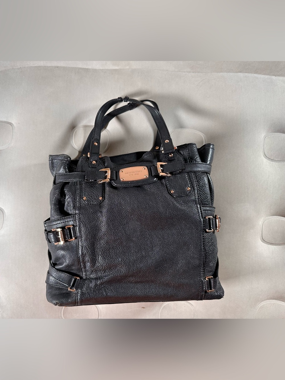 Michael Kors Gansevoort Black Leather Retro Tote Handbag Y2K Authentic Gothcore